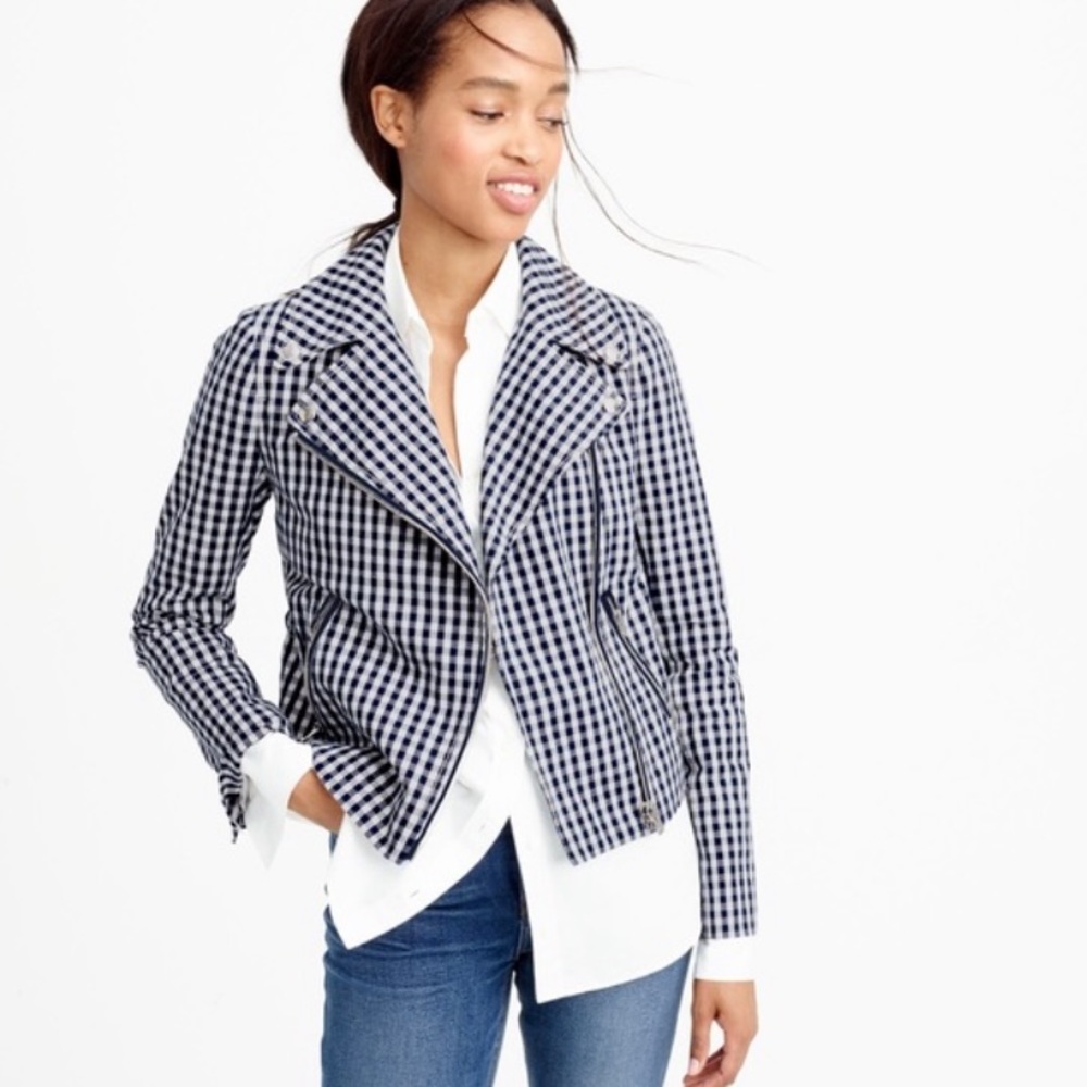J. Crew Motorcycle jacket in gingham